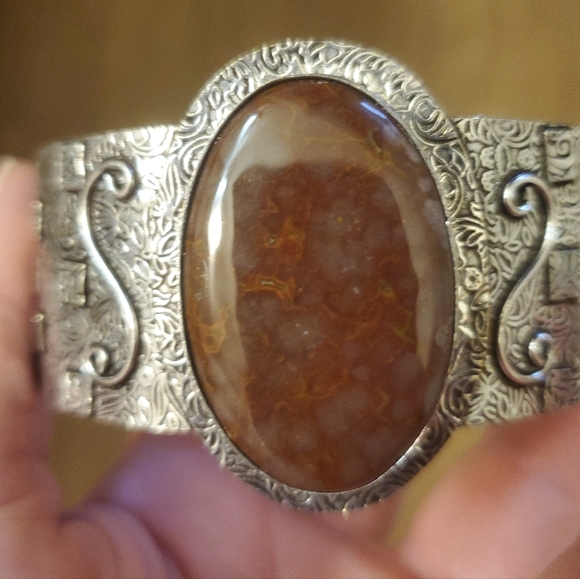 New Oversized Seam Agate 925 Silver Cuff Bracelet. - Picture 6 of 15